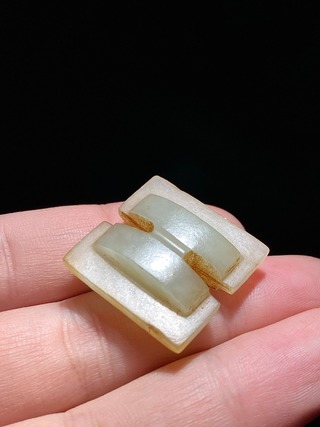 和田玉籽料|汉 熟坑 和田玉籽料 白玉 工字珮 挂件