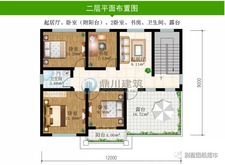 5款开间12米二层别墅，农村建房经典户型，每栋造价20来万