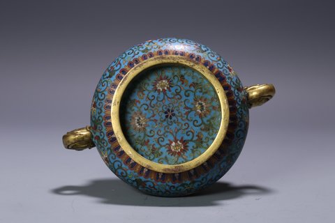 |清 铜胎景泰蓝双象耳香炉摆件