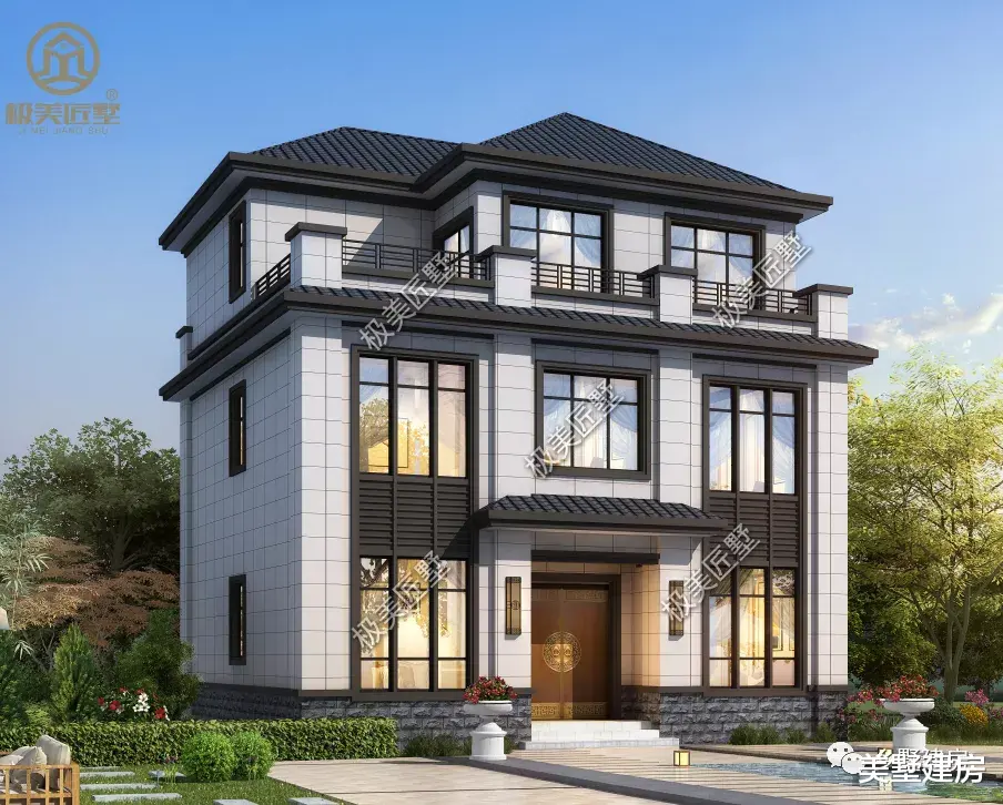 大气庄重的三层新中式别墅,带电梯间,符合新农村人生活要求