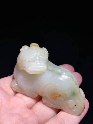 艺术品|清 和田玉 籽料 白玉 独角兽 瑞兽