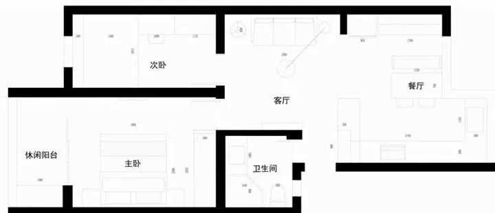 67平的小户型二居室，虽是长条形的格局，却很舒适