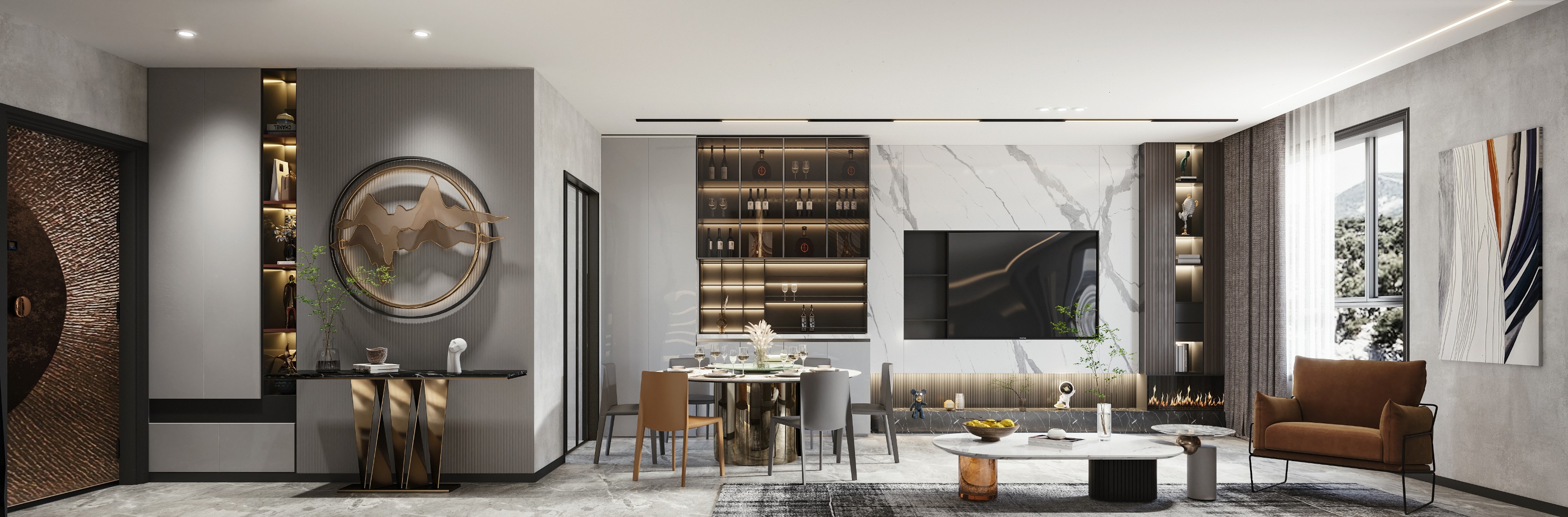 200m2现代轻奢风大宅,开放功能区才是大户型标配。