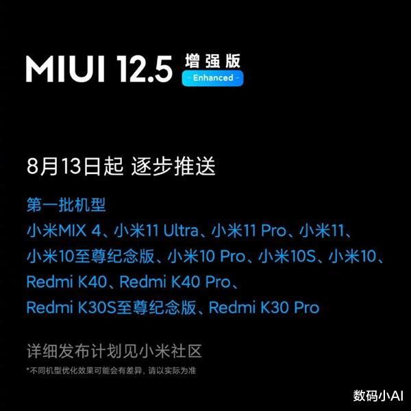 众筹|MIUI12。5首批名单出炉，支持13款小米机型，4点提升