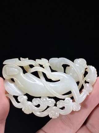 和田玉籽料|辽金 和田玉籽料 白玉 透雕 飞天玉珮
