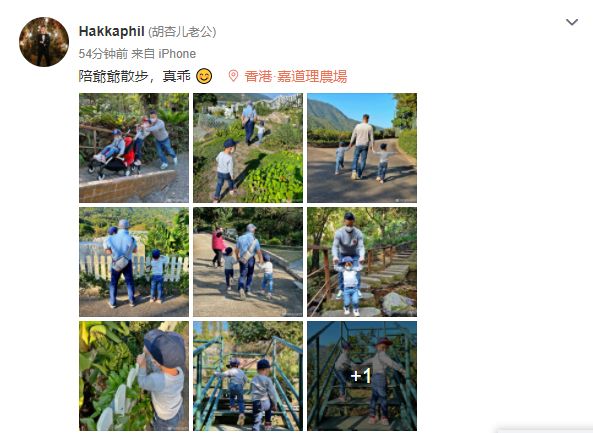 胡杏儿|胡杏儿俩儿子陪爷爷散步，兄弟俩牵手下台阶，和爸爸穿亲子装超萌