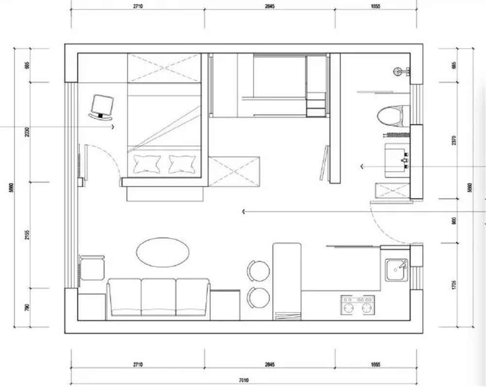 48㎡小户型做两室，却格外干净通透，不得不说，厨房设计是关键