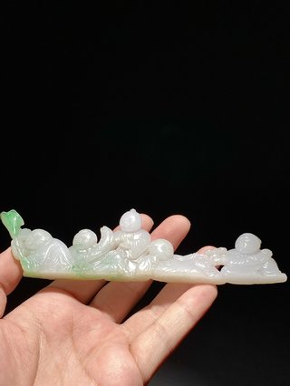 翡翠|清 冰糯种福禄寿三色翡翠  五子登科 摆件笔架