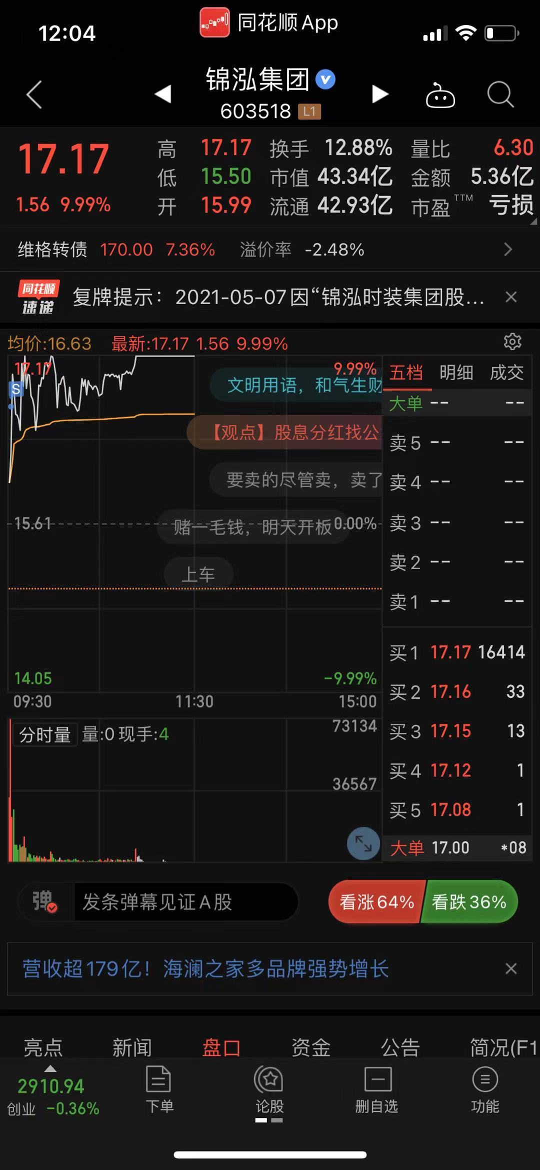 新鲜小苗入市 5.12 卖飞锦鸿