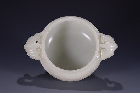 |回流 和田玉双蝠耳香熏炉、和田白玉料精雕