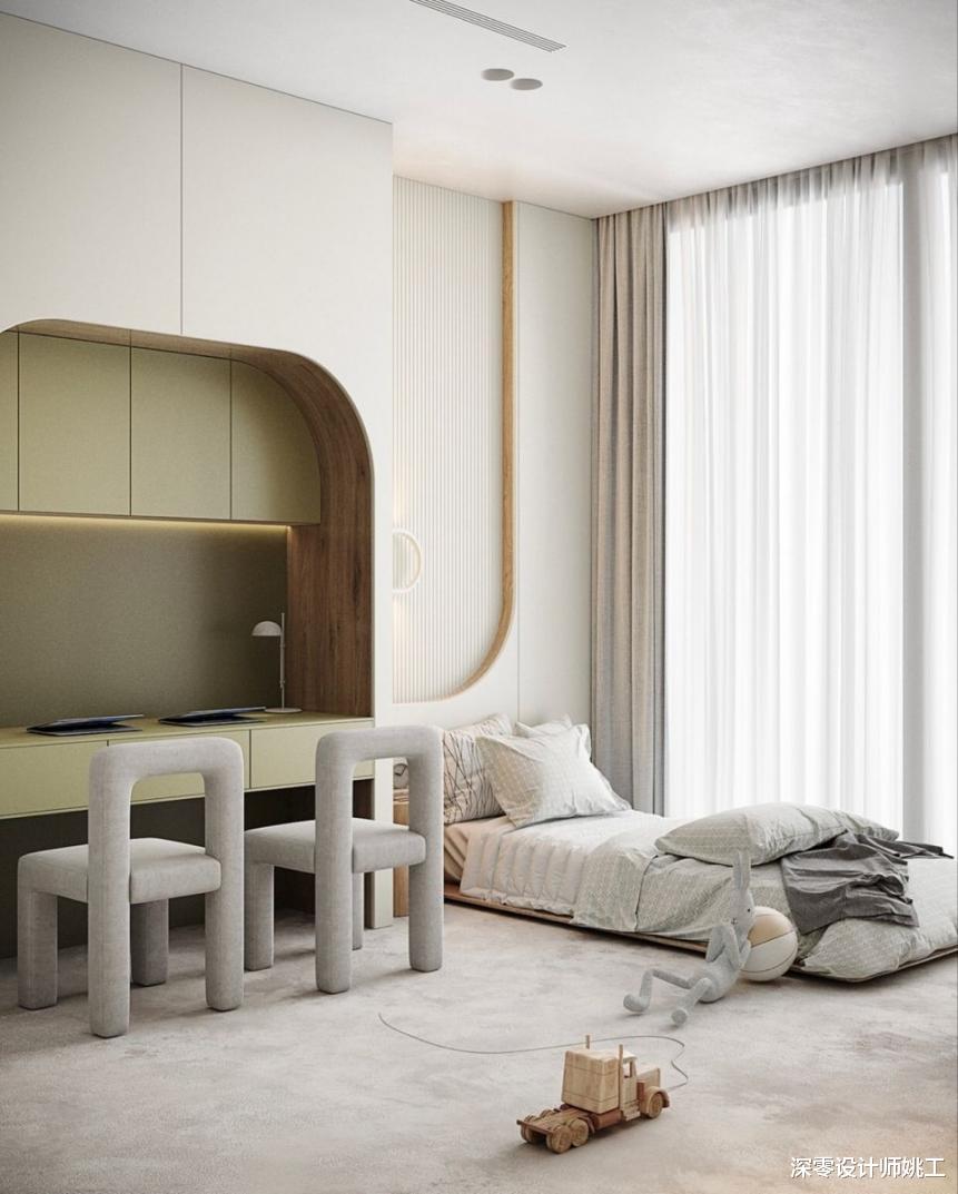 家里没书房怎么办？不妨将卧室衣柜做拱形壁龛变书桌，美观又大方