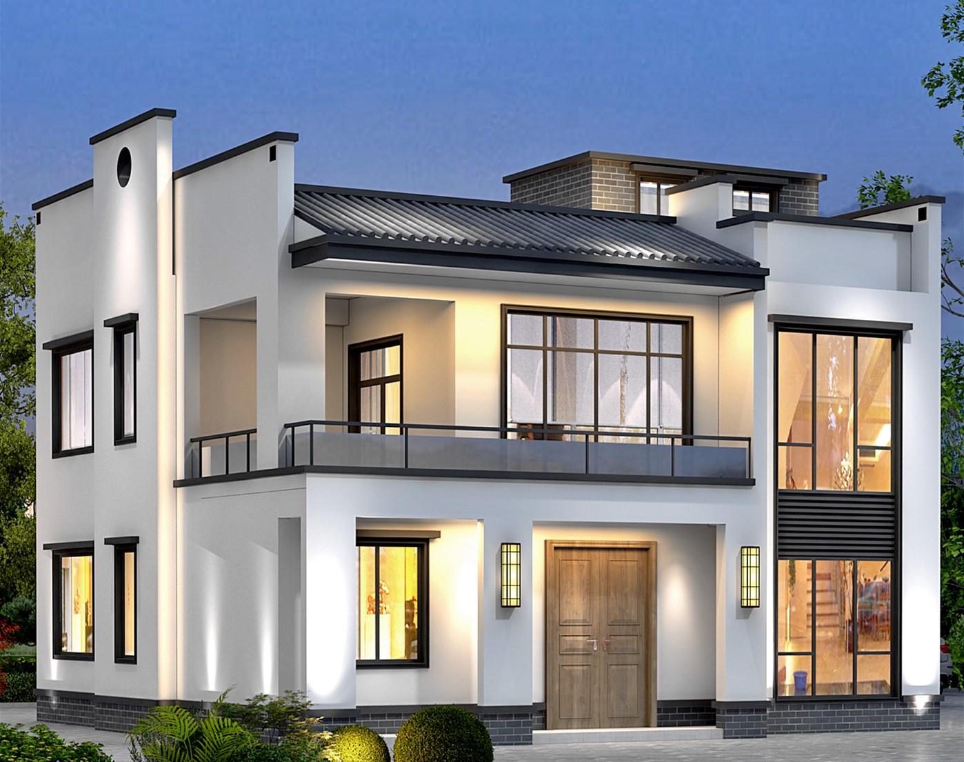 |农村稀缺的二层别墅设计，复古徽派叠加现代落地窗，怎么看都喜欢