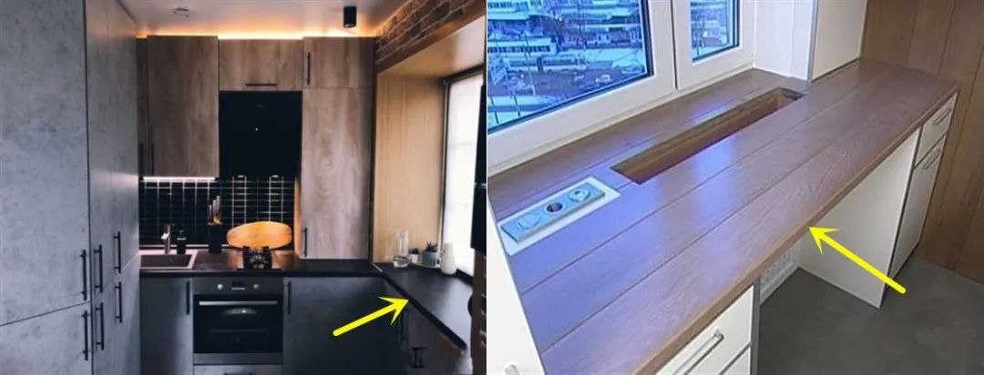 窗台边空着别浪费，延伸10cm宽做窗台桌，这些设计白白多个吧台区