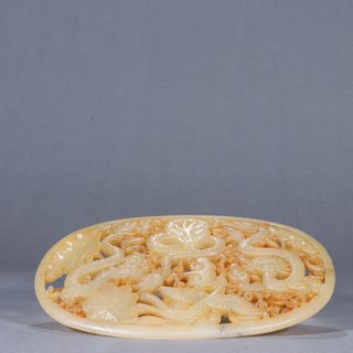 |清代-和田玉料“龙凤图”屏板