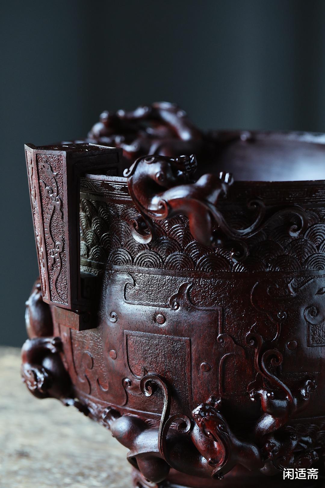 小叶紫檀|招财进宝，小叶紫檀木雕，龙凤聚宝盆