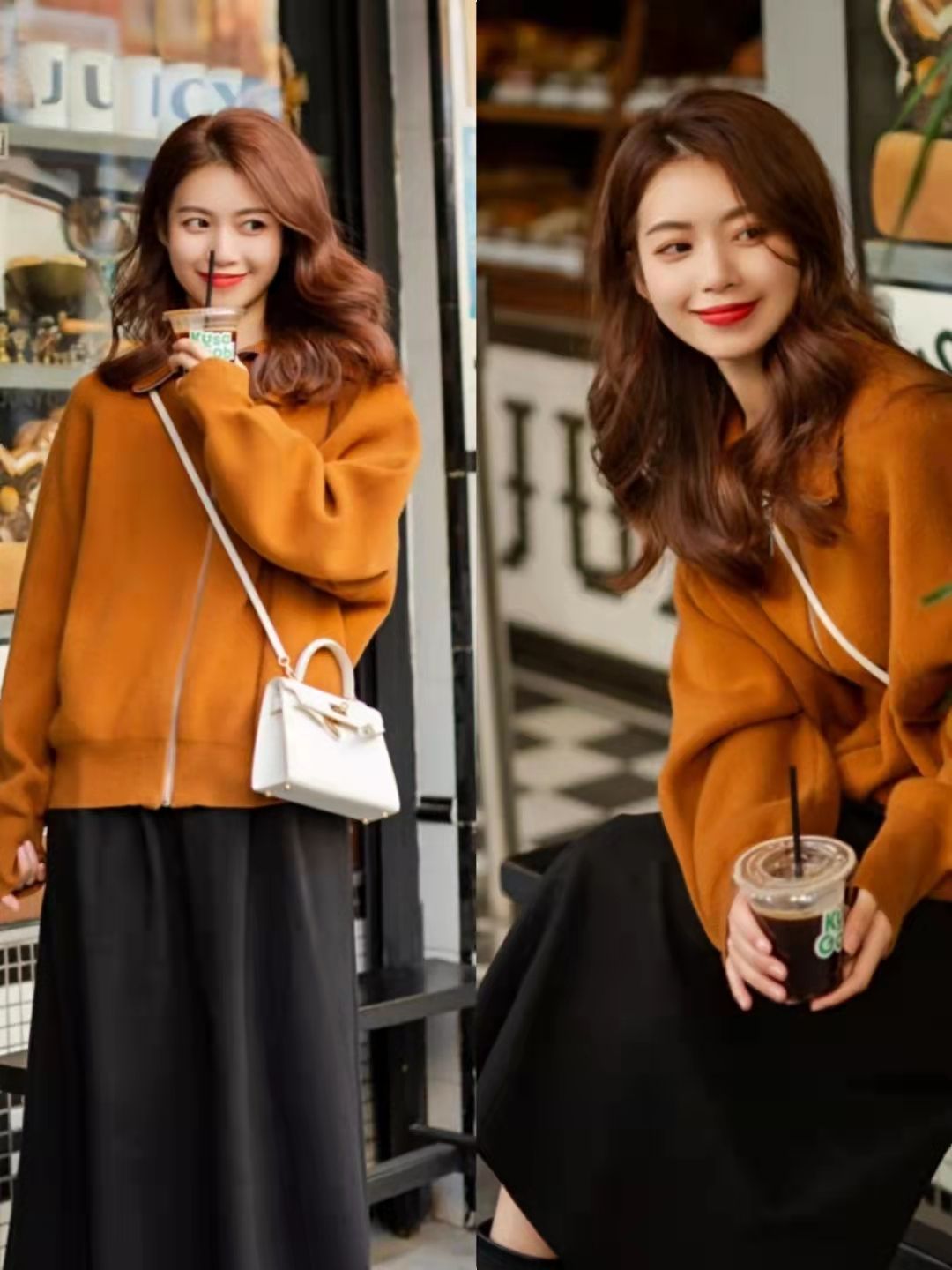 江南小蚂蚁 秋冬穿搭不想再穿黑白灰？何不试试南瓜色，亮眼又显白！