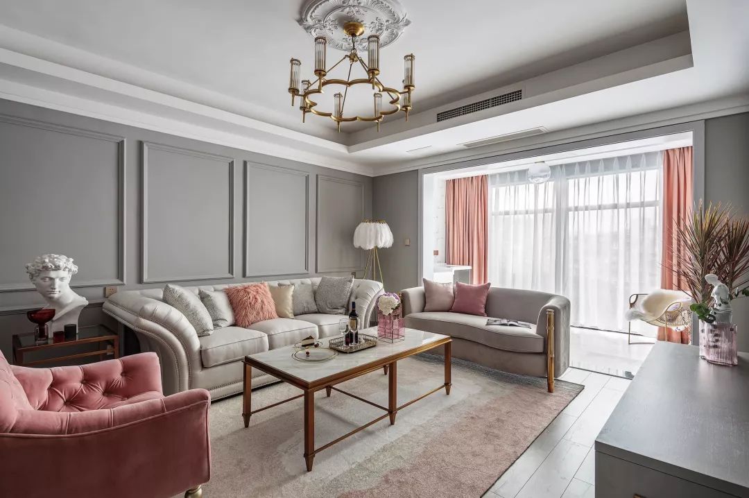 粉色|三居室美式风格，全屋定制流行这样装，效果非常好！