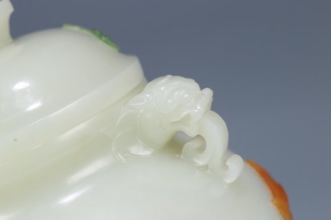 |和田玉嵌多宝双兽耳盖炉