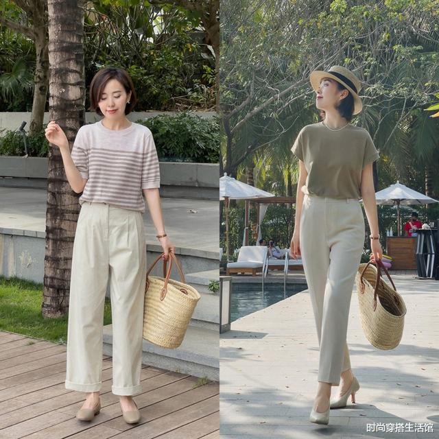 时尚穿搭生活馆|夏天不一定穿裙子才好看,今年流行“T恤+长裤”,适合40岁女人