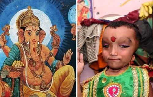 印度11歲男孩因撞臉象頭神走紅，被尊為神明轉世，連父母也要跪拜-圖3