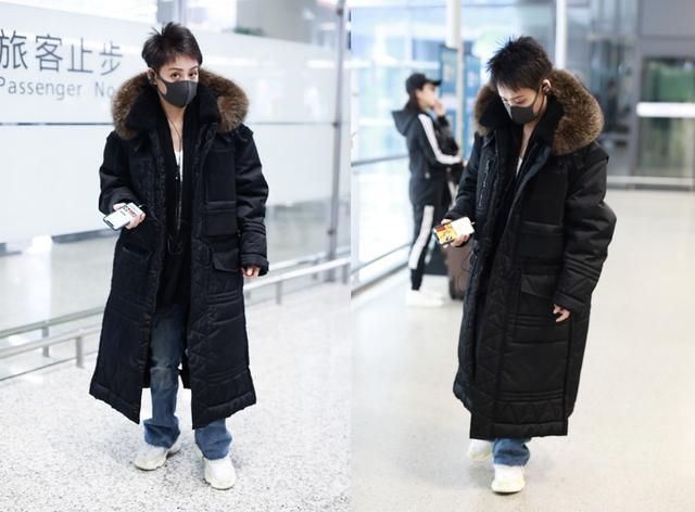 羽绒服|宁静真是越来越不羁，穿长款羽绒服不显臃肿，一头短发看着挺个性