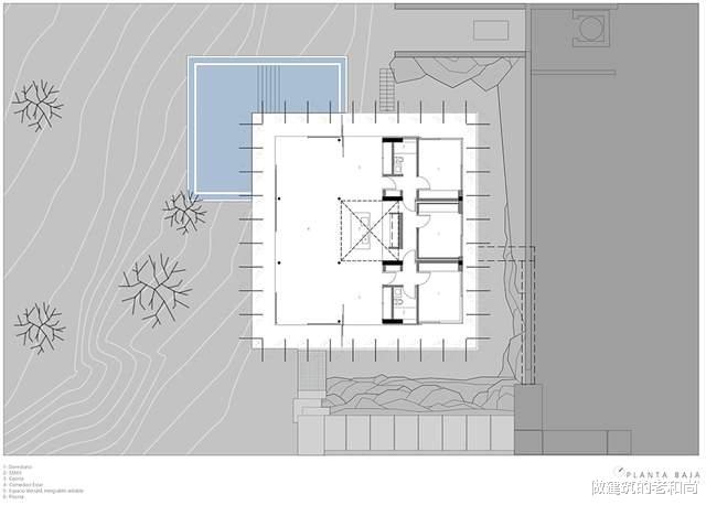 混凝土|以山地景观为核心，住宅嵌入山体之内，回廊式走廊包裹内部空间