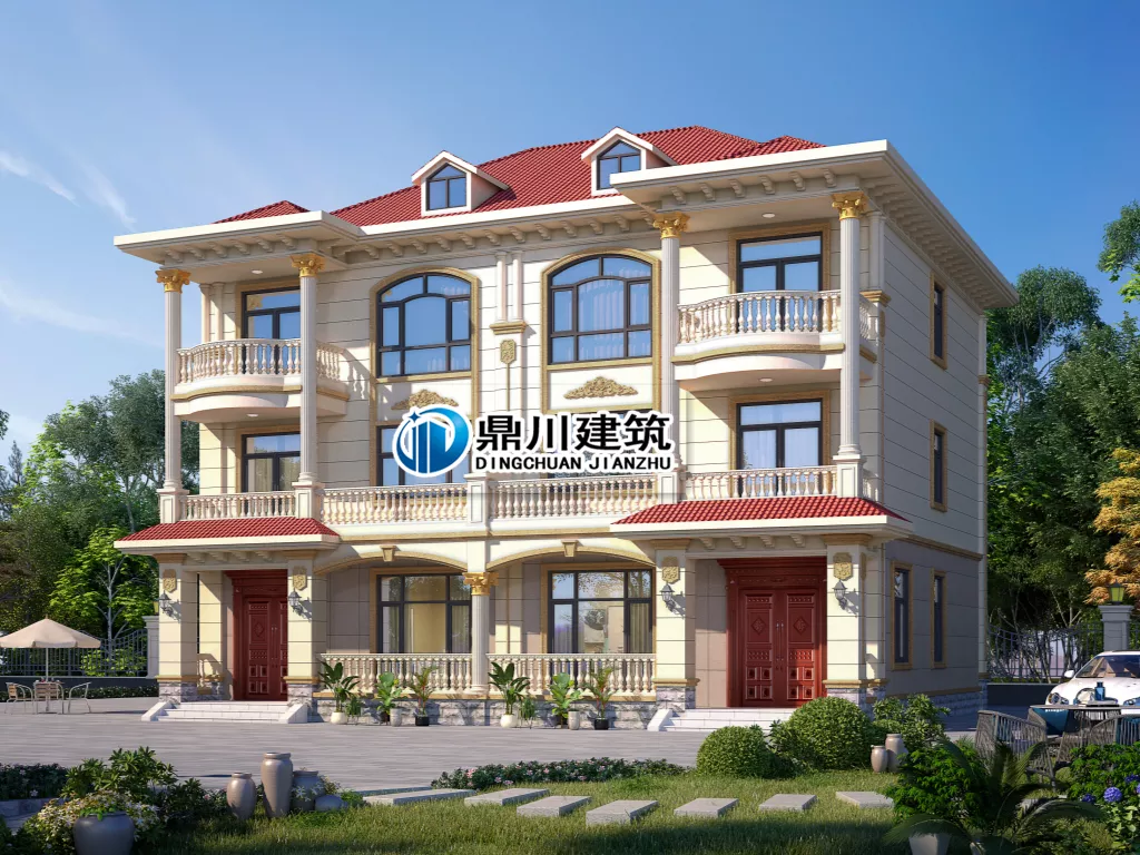 |15米×12米三层双拼别墅，每户6间卧室，兄弟建房绝佳户型