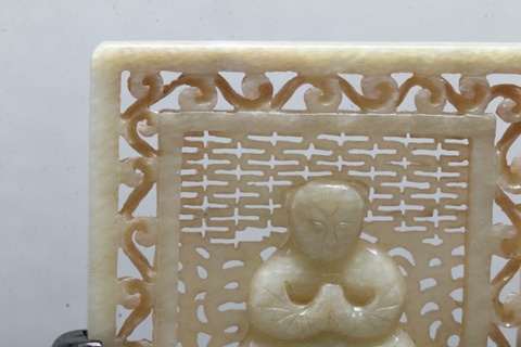 |老和田玉童子拜佛玉插屏