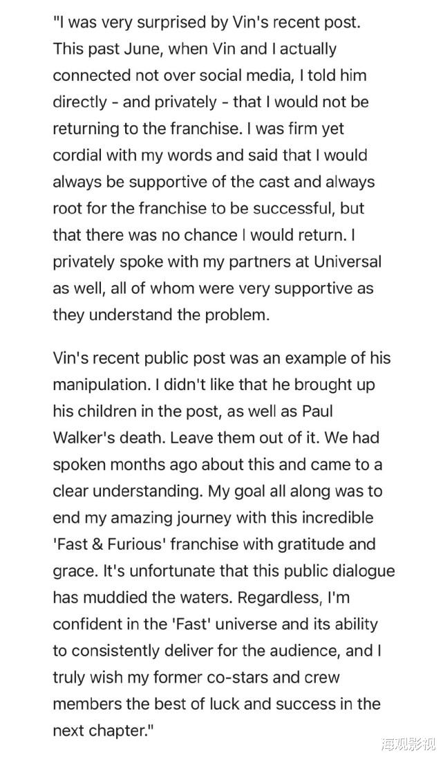 道恩·强森|道恩·强森明确表示自己拒绝范·迪塞尔回归《速度与激情10》