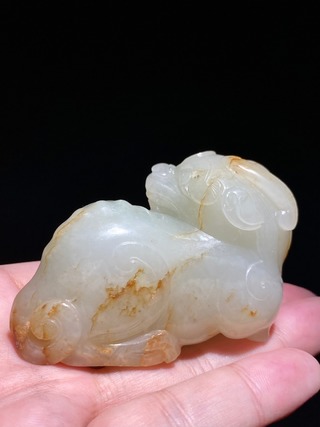 艺术品|清 和田玉 籽料 白玉 独角兽 瑞兽