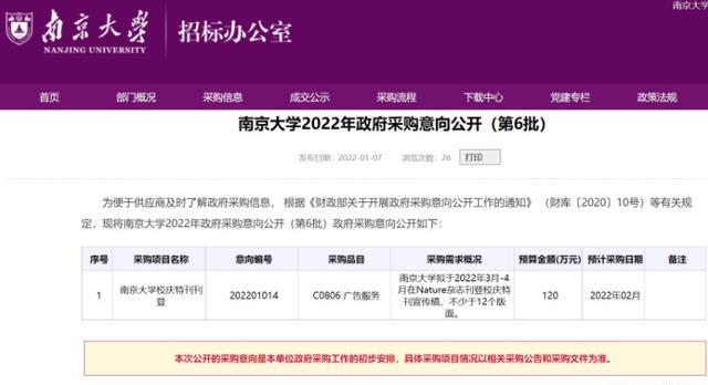 南大120年校庆,拟用120万元在Nature杂志买宣传版面是否合适