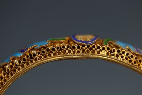 |收藏精品，清、银鎏金花丝手镯一对