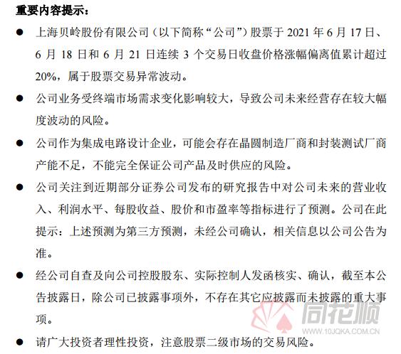 利息|上海贝岭斩获三连板后提示风险？网友：说你行你就行 不行也得行