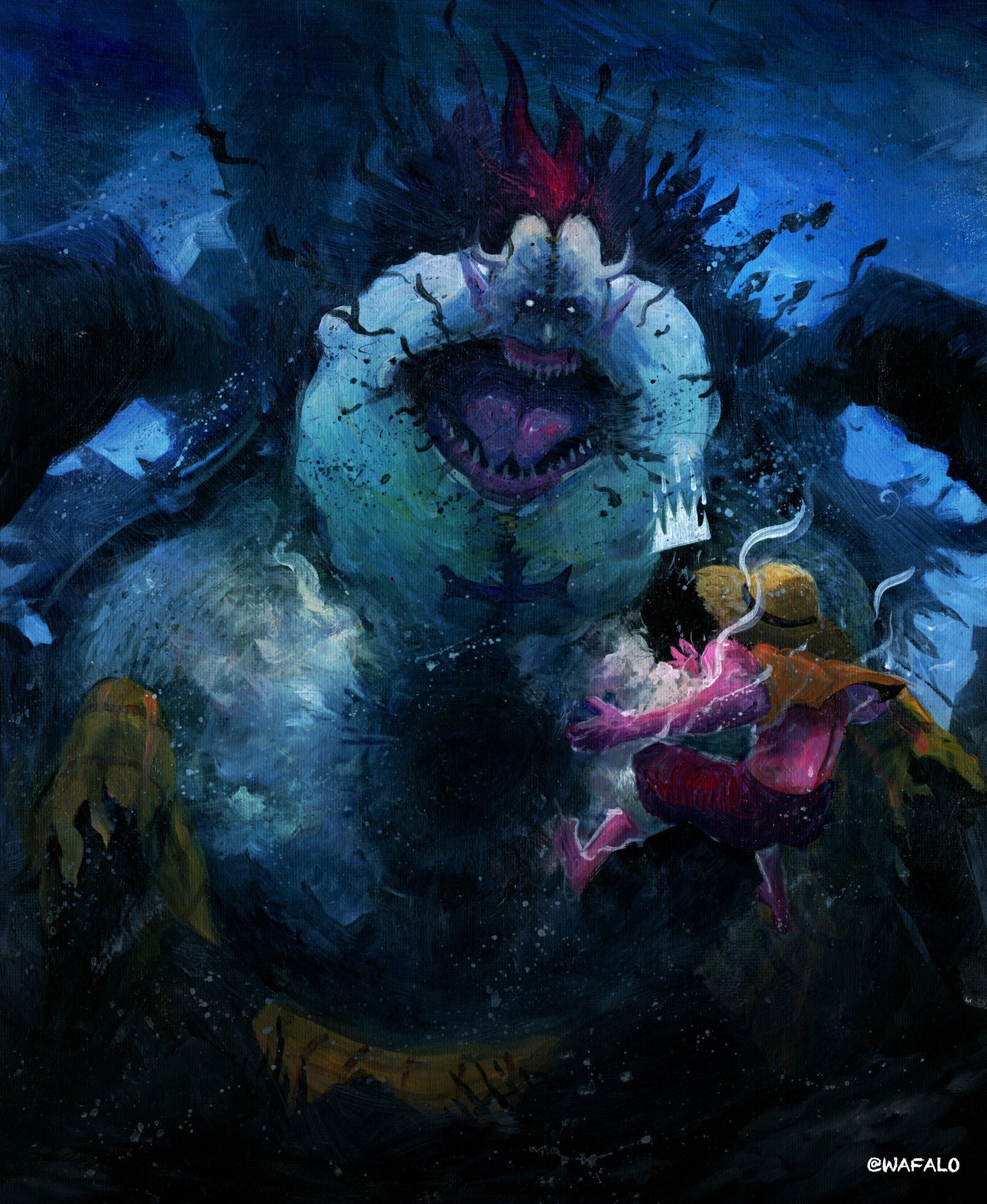 路飞|暗黑画风海贼王：梦魇路飞重现人间，女帝三姐妹化身巨蟒蛇妖