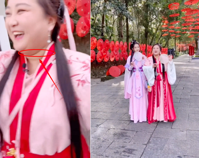 贾玲|39岁贾玲穿汉服太娇羞！小跑扑进杨洋怀里一脸甜蜜，脖子上肉堆两层