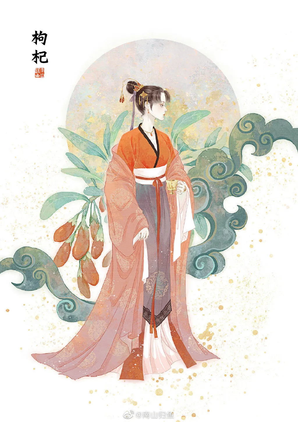 |草药拟人插画 | 笑拈草化烧金药