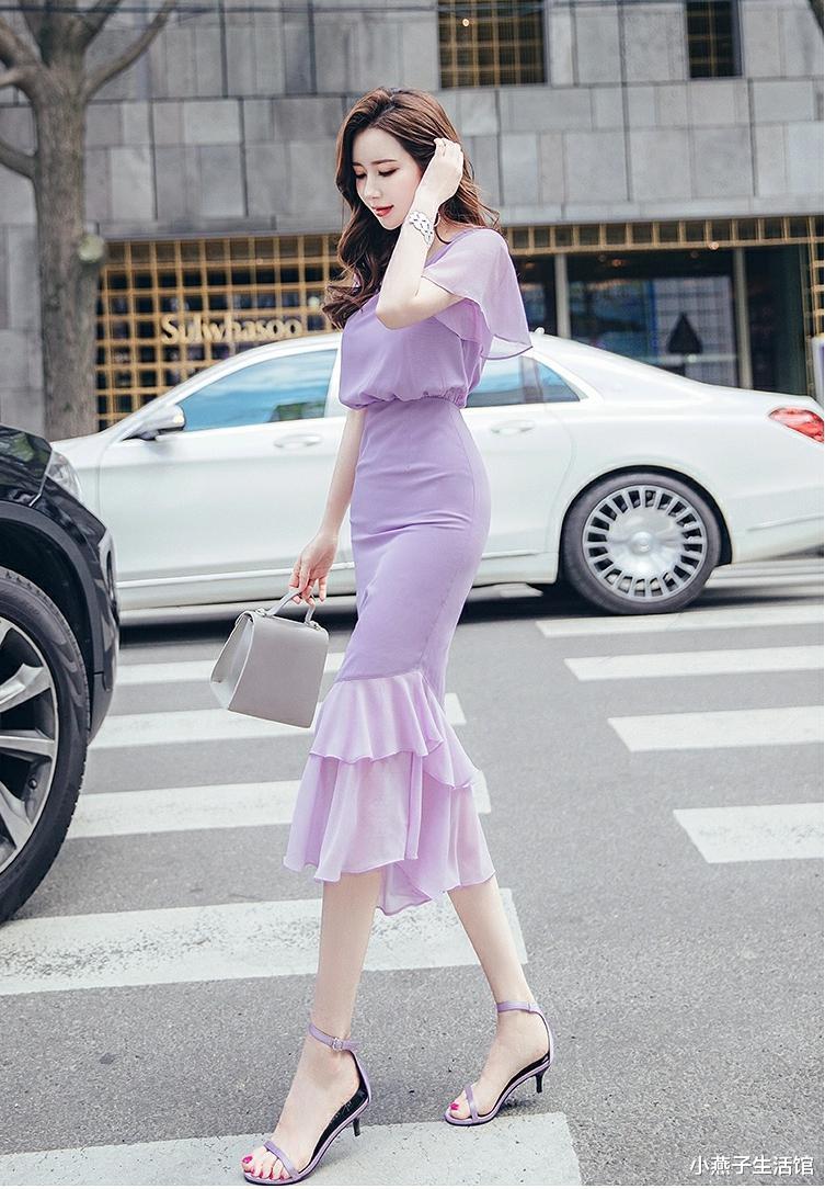 小燕子生活馆 修身过膝雪纺气质裙，大裙摆女神范十足