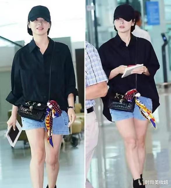 时尚美妆妞 宋慧乔无滤镜下暴露身高,穿衬衫配牛仔短裤,小短腿不像161CM