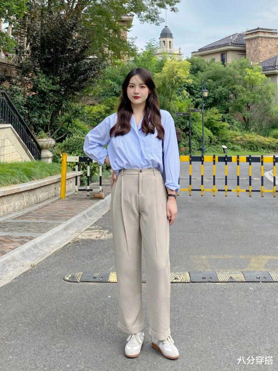 八分穿搭|衬衫的“高级穿搭”长这样，搭配西装裤利落干练，知性优雅