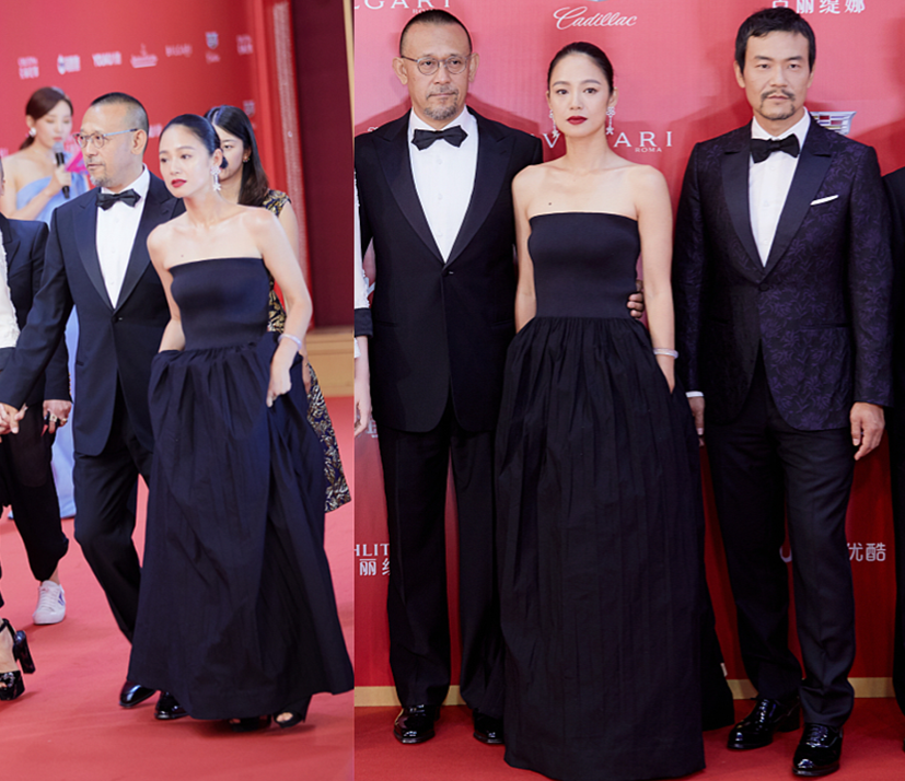 周韵|光看周韵的长相就挺大气的，穿一身黑好高级，配上红唇更有成熟美