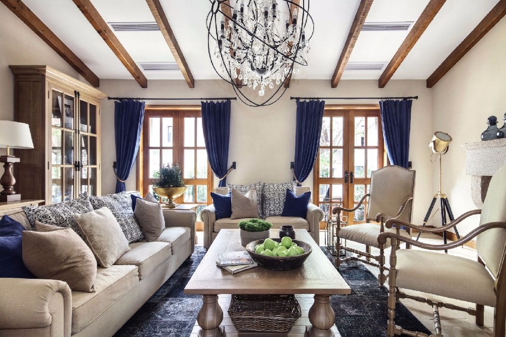 300㎡别墅美式设计,木色+蓝色搭配,优雅大气!