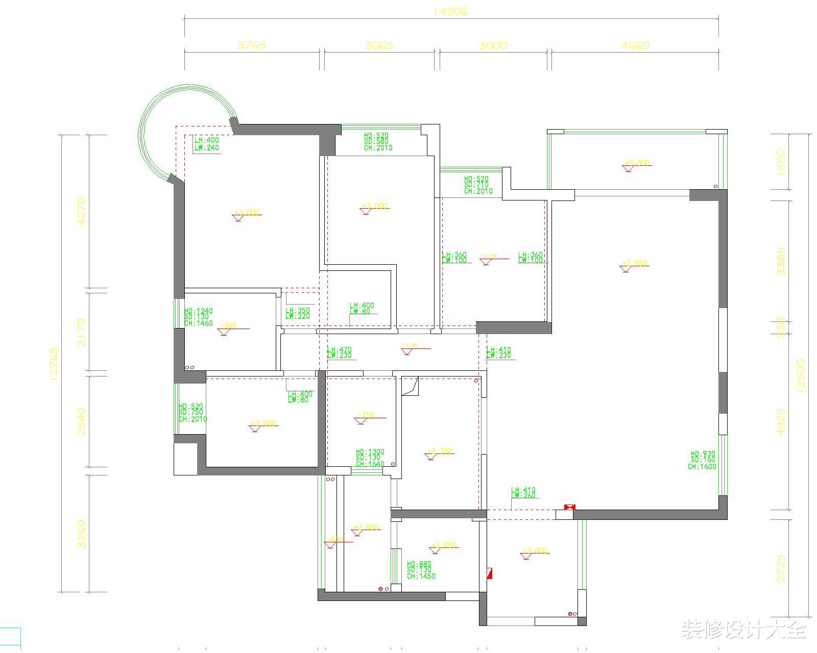 195㎡四房美式设计！异型天花造型搭配白色护墙板，端庄大气！