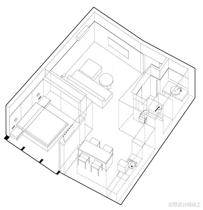 |40㎡小家五脏俱全，布局紧凑而不拥挤，用餐、睡觉全在客厅里