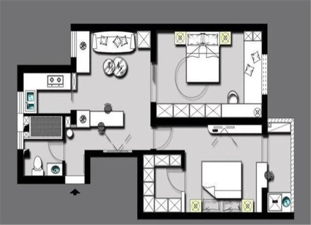 |56平米二居室用多种元素来塑造这个家，美观又实用