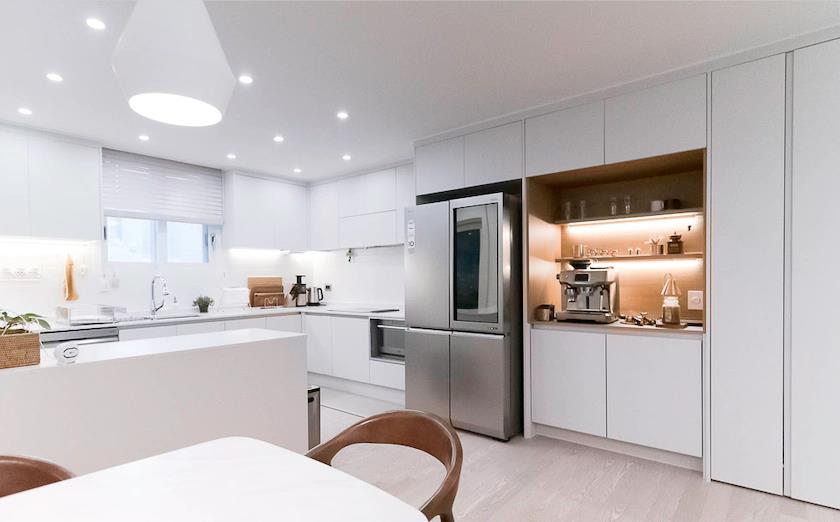 收纳做到最大，客餐厨没有一堵隔墙，这套119㎡的房子，好干净整洁