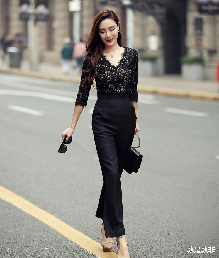生肖|拼接蕾丝连体裤造型，穿出当代都市职场风魅力