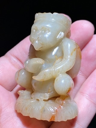 和田玉籽料|辽 和田玉籽料 白玉 迦楼罗 帽顶 炉顶