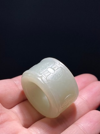 和田玉籽料|清 和田玉籽料 绳纹系璧 扳指