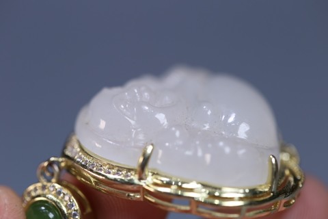 弥勒佛|旧藏，和田玉包18k金弥勒佛吊坠