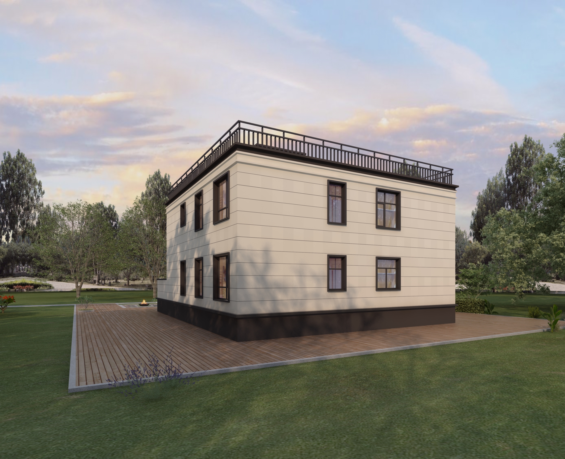 |楼梯间设在门厅的二层住宅,每户三房两卫